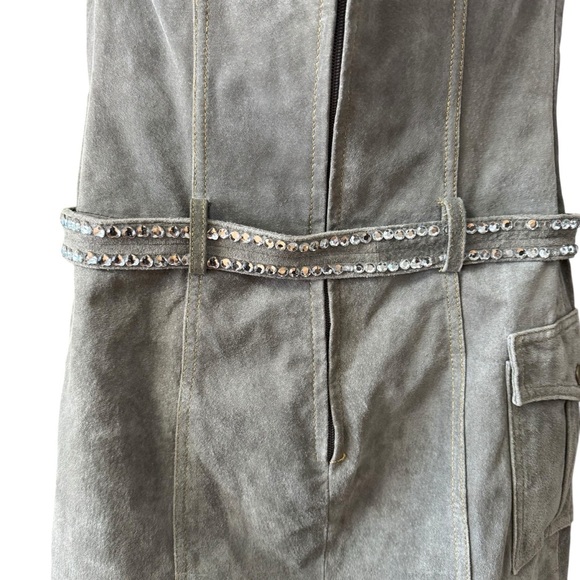 Vintage Wilsons Leather Suede Leather Mini Dress Size SM Green 90s Biker Bodycon - Picture 11 of 16